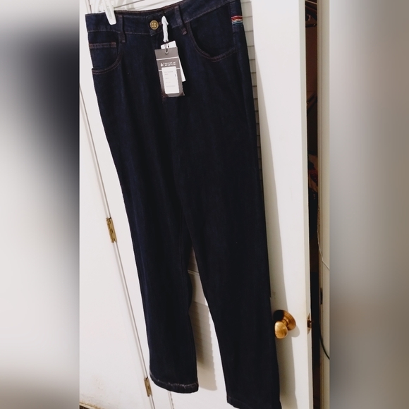 NWT Bright and Beautiful Bijou Rainbow Embroidered Dark Wash High Waisted Jeans - Picture 6 of 12